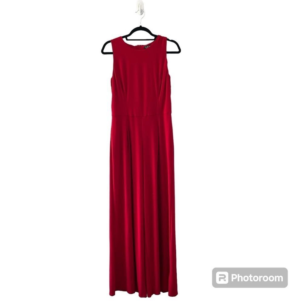 Lauren Ralph Lauren Red Sleeveless Jumpsuit Colorful Work Size 10